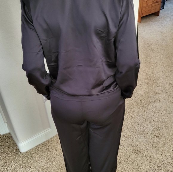 Satin-like, black with white trim pajamas, size XS. - Picture 2 of 4